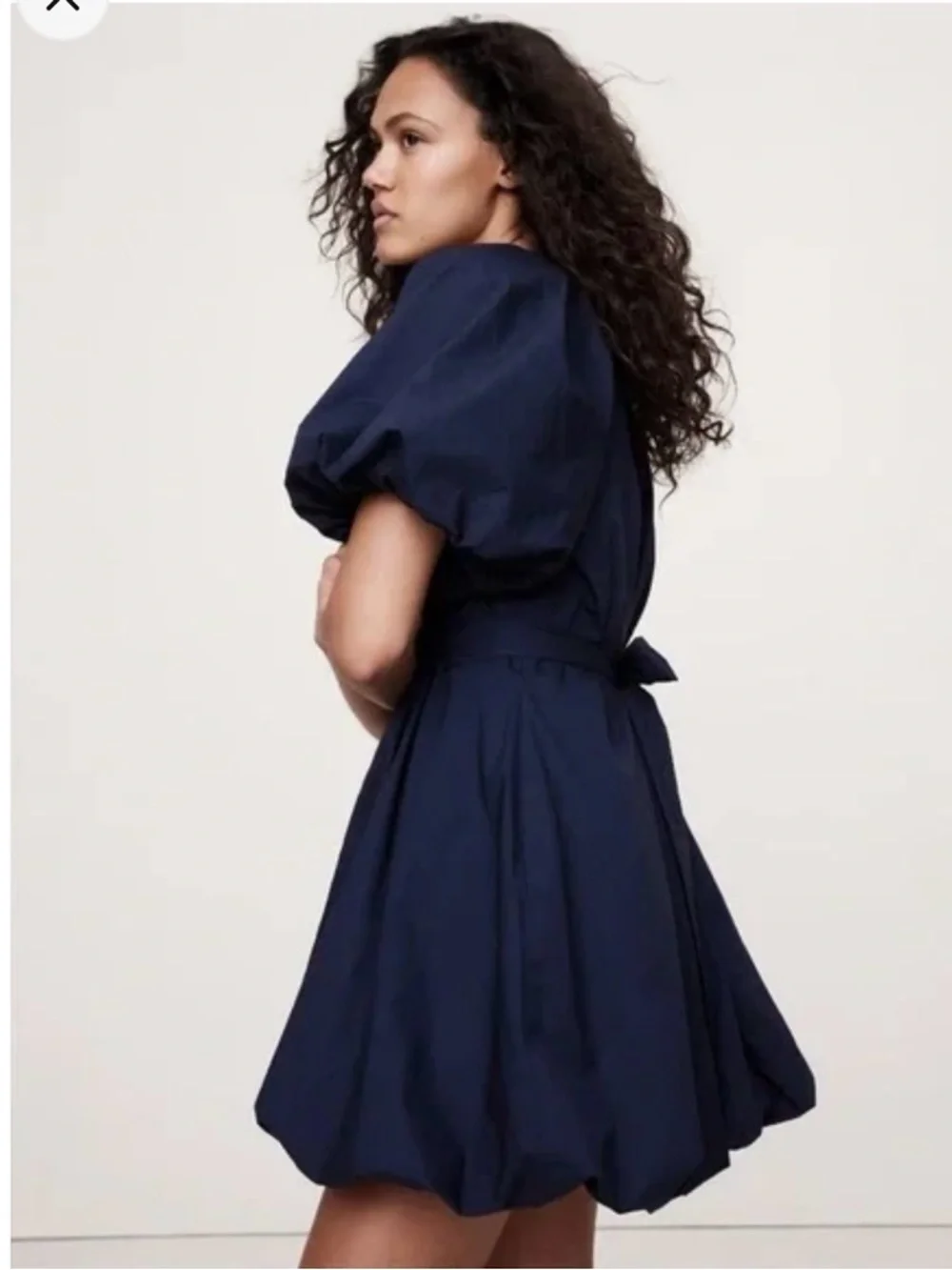 Banana Republic Navy Poplin Puff-Sleeve Mini Dress Sz Medium - Picture 3 of 10